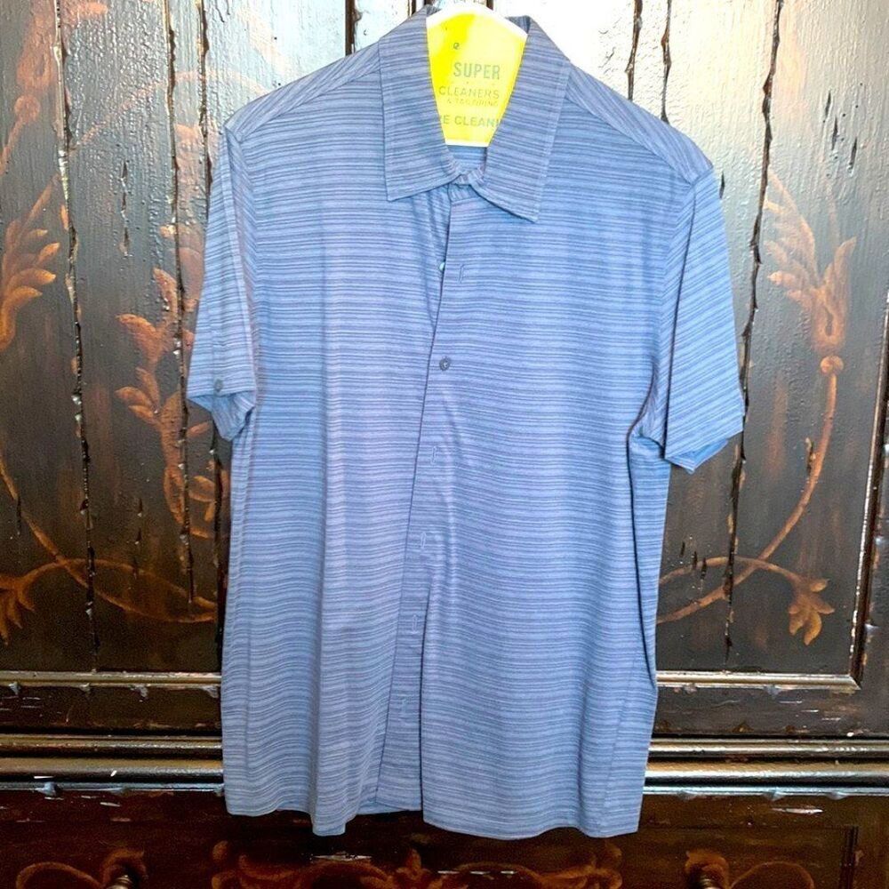 Men's Blue Striped Brandini Short Sleeve Button Down Size Large